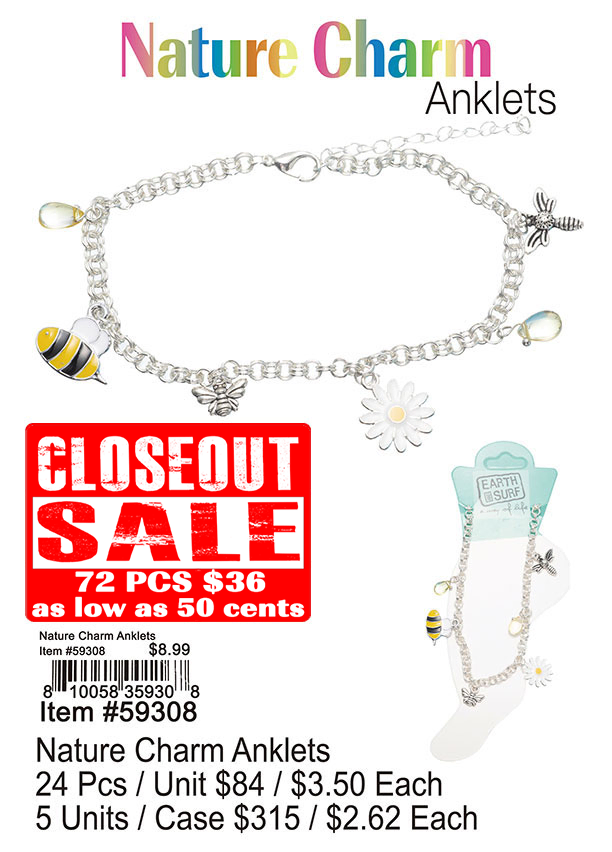 Nature Charm Anklets - Closeout 72 Pcs.